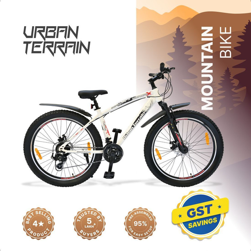 Urban Terrain Shimano Geared 27.5T Cycles for Men with Dual Disc Brake MTB Bolt Ultra 27.5 T (inch) Road Cycle(21 Gear, White, Only Front Suspension)