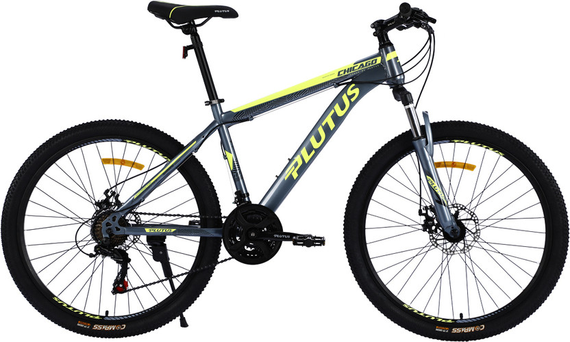 PLUTUS PLUTUS Chicago MTB Cycle Age - 12+ with Dual Disc Brake, Multi Speed (Grey-Yellow) 26 T (inch) Mountain Cycle(21 Gear, Yellow, Only Front Suspension) - Flipkart Deal