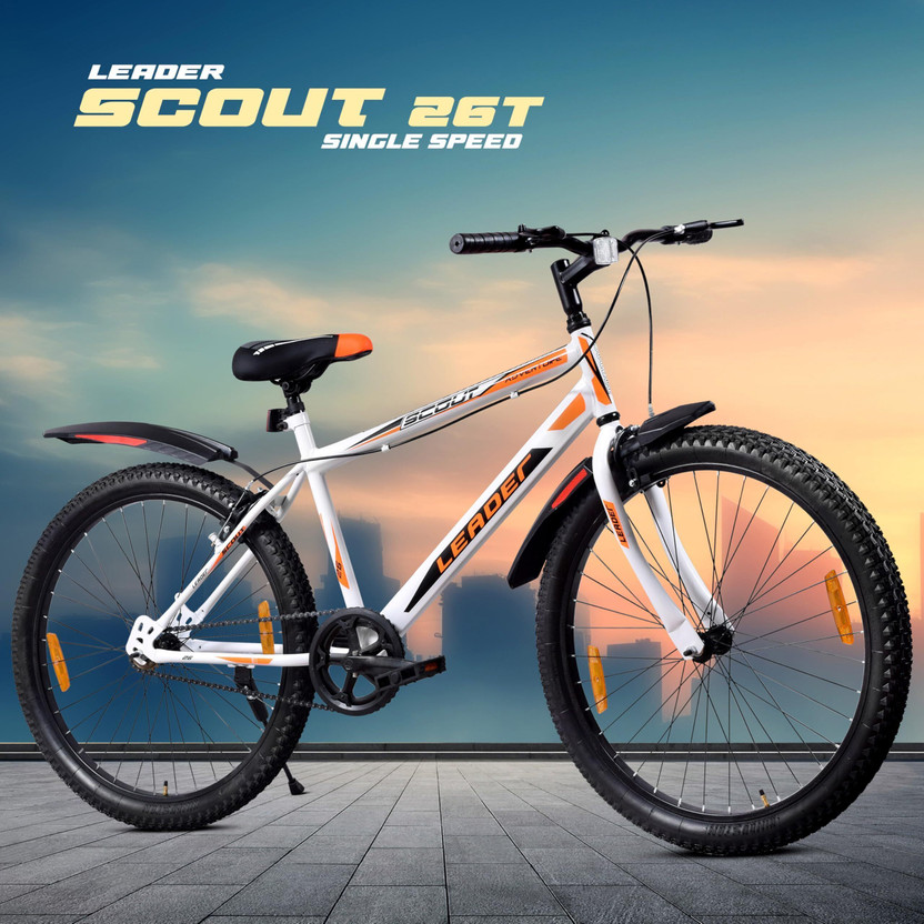 LEADER Scout MTB 26T Mountain Bicycle without Gear Single Speed for Men - White 26 T (inch) Mountain Cycle(Single Speed, White, Rigid)