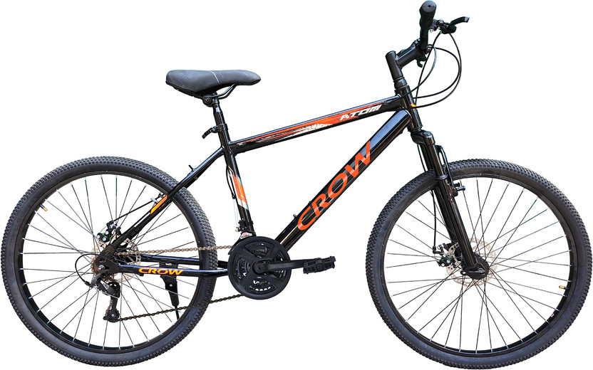 Crow ATOM 21 SPEED|FRONT SUSPENSION FORK|DUAL DISC BRAKE|geared 26 T (inch) Mountain Cycle(21 Gear, Black, Only Front Suspension)