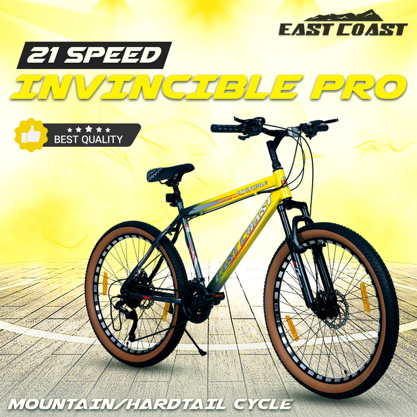 EAST EAST COAST INVINCIBLE PRO 21 SPEED /Hardtail 26 T (inch) Mountain Cycle(21 Gear, Yellow, Only Front Suspension) - Flipkart Deal