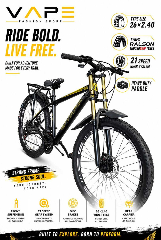 GOAL Imported Frame|| Double Disc || 21 Speed||DOUBLE CROWN 26 T (inch) Mountain Cycle(21 Gear, Black, Gold, Only Front Suspension)