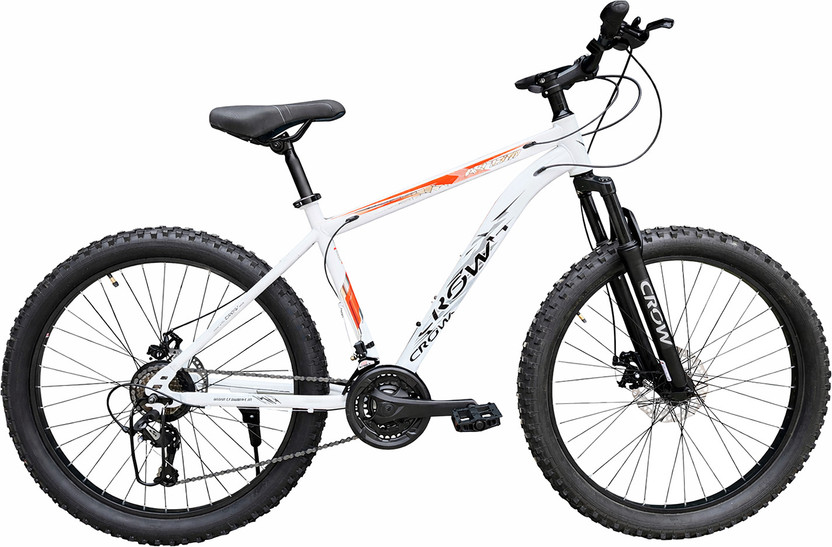 Crow ATOM PRO 21 SPEED|geared|SEMI FAT BIKE|FRONT SUSPENSION|DUAL DISC 27.5 T (inch) Mountain Cycle(21 Gear, White, Only Front Suspension)