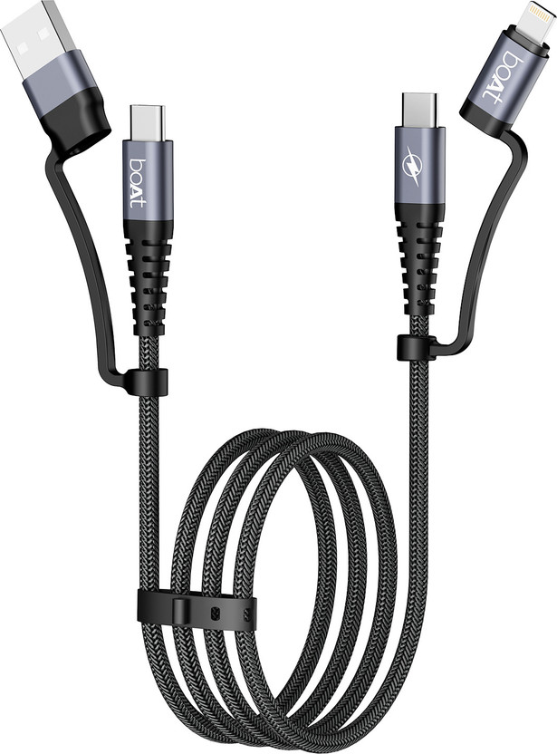 boAt 4-in-1 Cable 1.5 m FlexiCharge 400(Compatible with Mobile, Laptop, Tablet, Carbon Black)