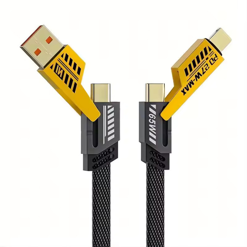 TechTribe 3-in-1 Cable 5 A 1 m BRAIDED TT4IN1METEL(Compatible with MOBILE PHONES, COMPUTER, LAPTOP, CAMERA, Yellow, One Cable)