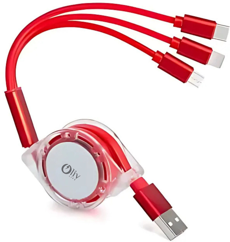 Oliv Oliv Life 3-in-1 Cable 1 m Olivlife 3-in-1 Cable 3 m| USB Type C Cable | 2 A 3 m TOP PRICE 3-in-1 USB Charge Phone/Type C/Micro USB All Android iOS Smartphones(Compatible with Mobile, Laptop, Tablet, Red, One Cable, USB Type C To Lightning) - Flipkart Deal