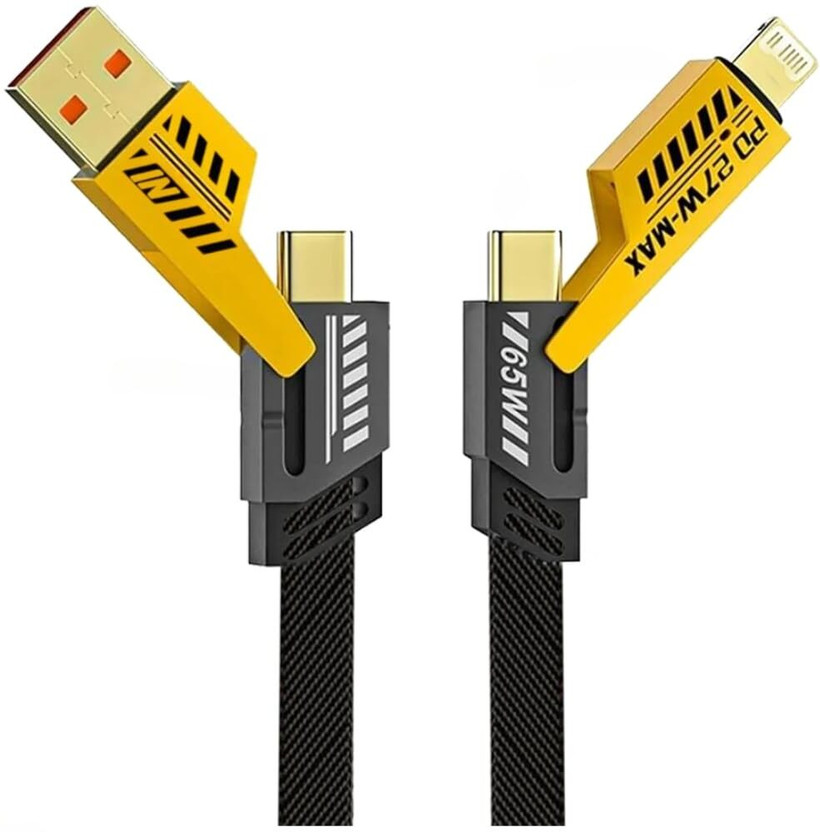 Ps Enterprise 4-in-1 Cable 1 m B0FTSWLFBS(Compatible with Mobiles, I pads, Data Transfer, I Phone, Blacl, One Cable, USB Type A To 3-in-1 Cable)