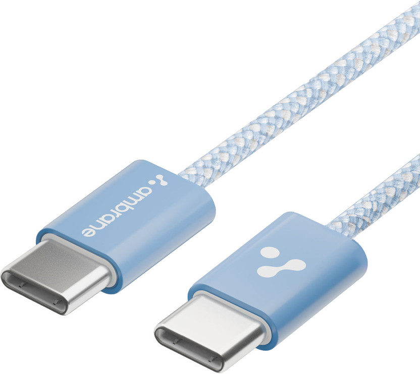 Ambrane USB Type C Cable 3 A 1.2 m ABCC-60(Compatible with All types of Type-C enabled devices, Blue, One Cable, USB Type C To USB Type C, 60 W)