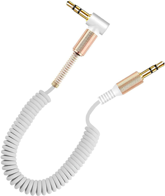 carfrill AUX Cable 1.5 m Spiral Spring Male-to-Male Audio Cord(Compatible with Car Stereo Systems, White, One Cable, 3.5mm Jack To 3.5mm)
