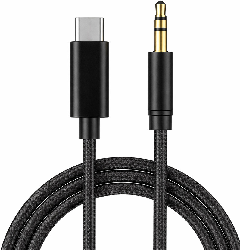 Orionis AUX Cable 2.1 A 1 m Additional shielding (UTP) Type-C to 3.5mm AUX Cable | C To Aux Cable | Aux Cable Type C | Aux Cable Speaker(Compatible with All Type-C Smartphones, Tablets, Laptops, Desktops, Car Music Systems, Black, One Cable, USB Type C To
