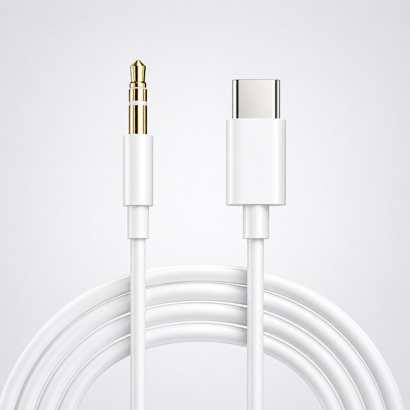 Orionis AUX Cable 2 A 1 m Aluminum Foil Shielding USB Type-C to 3.5mm AUX Cable | HiFi Audio DAC Chip | Type-C to 3.5mm Headphone Jack Adapter(Compatible with All Type-C Smartphones, Tablets, Laptops, Desktops, Car Music Systems, White, One Cable, 3.5mm Jack To USB Type C)