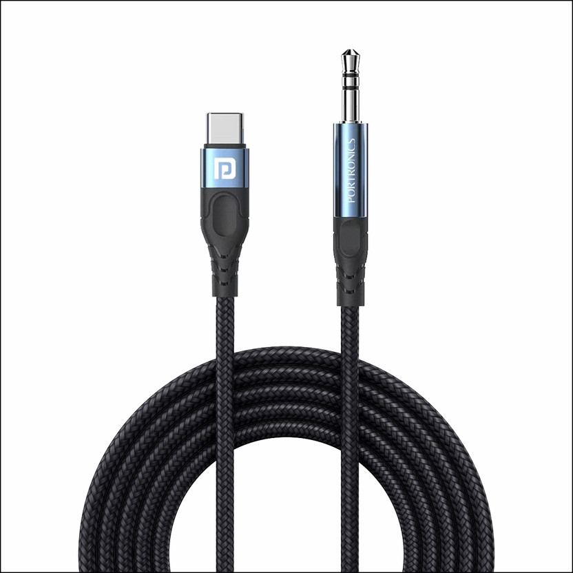 Portronics AUX Cable 1 m iKonnect C MAX USB C to 3.5mm Male Aux Cable(Compatible with Smartphones, Tablet, Laptop, Black, One Cable)