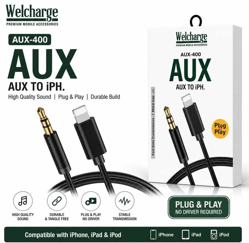 AJMERIFRAGRANCES AUX Cable 1 m WEL-AUX300-1M-SLV(Compatible with Smartphones, Tablets, Laptops, Car Audio Systems, Speakers,, Silver, One Cable, Audio Adapter)
