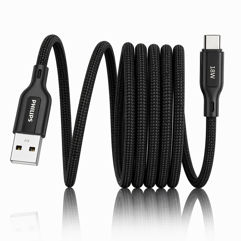 PHILIPS USB Type C Cable 1 m DLC4130AB/94(Compatible with Mobile, Laptop, Tablet, Dark Slate, USB Type A To USB Type C, 18 W)