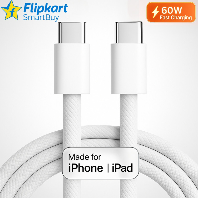 Flipkart SmartBuy Type C 3 A 1 m TPE 60W Fast Charging Type C to Type C Data Cable Compatible with iPhone 15/iPhone 16, Compatible with Samsung Type C Phones & Type C Devices | Type C Cable | C to C Cable(Compatible with iPhone 15/16 Series, Samsung Galaxy A/S/F/M/Z Series, Macbook & other devices, 