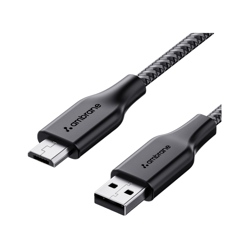 Ambrane Micro USB Cable 3 A 1.5 m RCM-15(Compatible with Smartphones, Black, One Cable, USB Type A To Micro USB, 20 W)