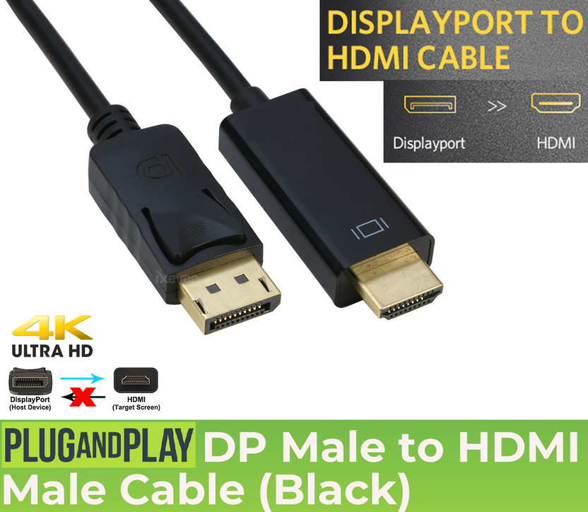 BALRAMA DP Display Port Male to Hdmi Male Cable Video Audio DP DisplayPort HDMI Adapter Display Port DP to HDMI Cord Compatible with Computer, Monitor, Projector, TV(Black)