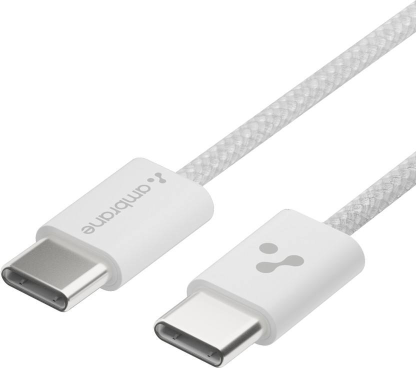 Ambrane USB Type C Cable 3 A 1.2 m ABCC-60(Compatible with All types of Type-C enabled devices, White, One Cable, USB Type C To USB Type C, 60 W)