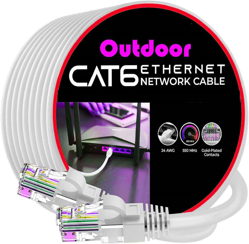 Sadow LAN Cable 50 m Outdoor 50 Meter CAT-6 Network RJ45 Ethernet Patch Cord(Compatible with Desktops, Laptops, Servers, Gaming Consoles, TV, White Outdoor)