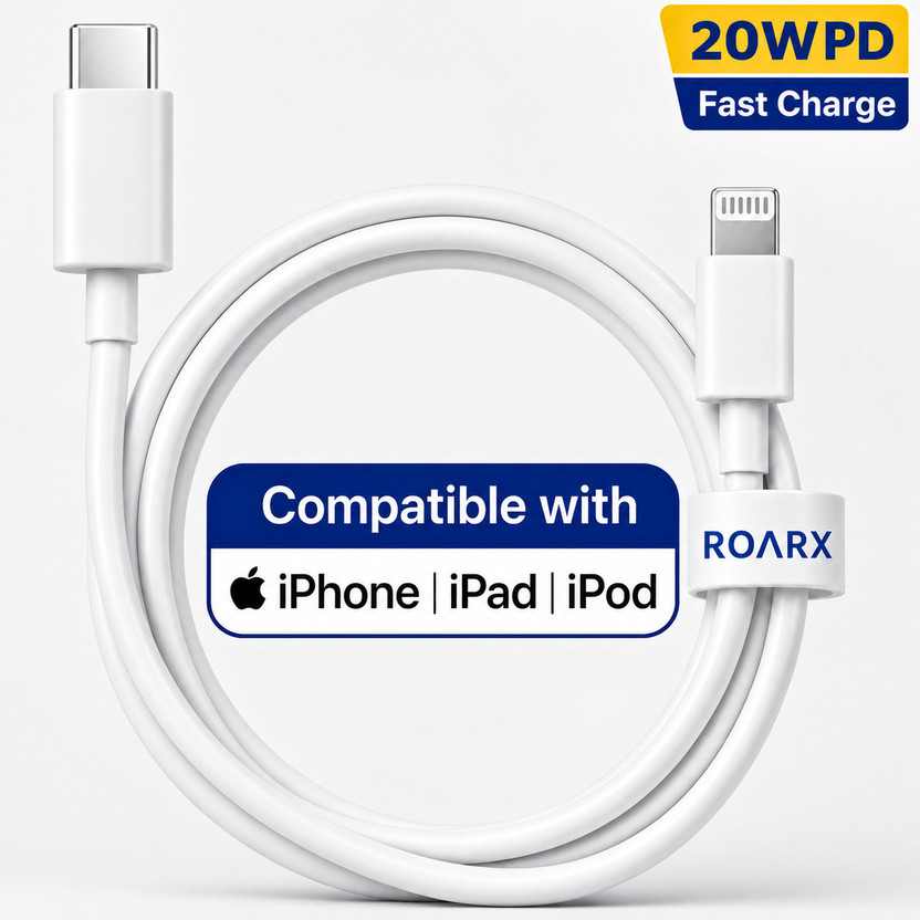 RoarX Lightning Cable 3 A 1 m PVC USB Type C to Lightning Data Charging Cable original for i-Phone 11 i-Phone 12 i-Phone 13 i-Phone 14 i-Phone 14 Pro(Compatible with Apple iPhone 11 iPhone 12 iPhone 13 iPhone 14 iPhone X iPhone XR iPhone XS, White, One Cable, USB Type C To Lightning)