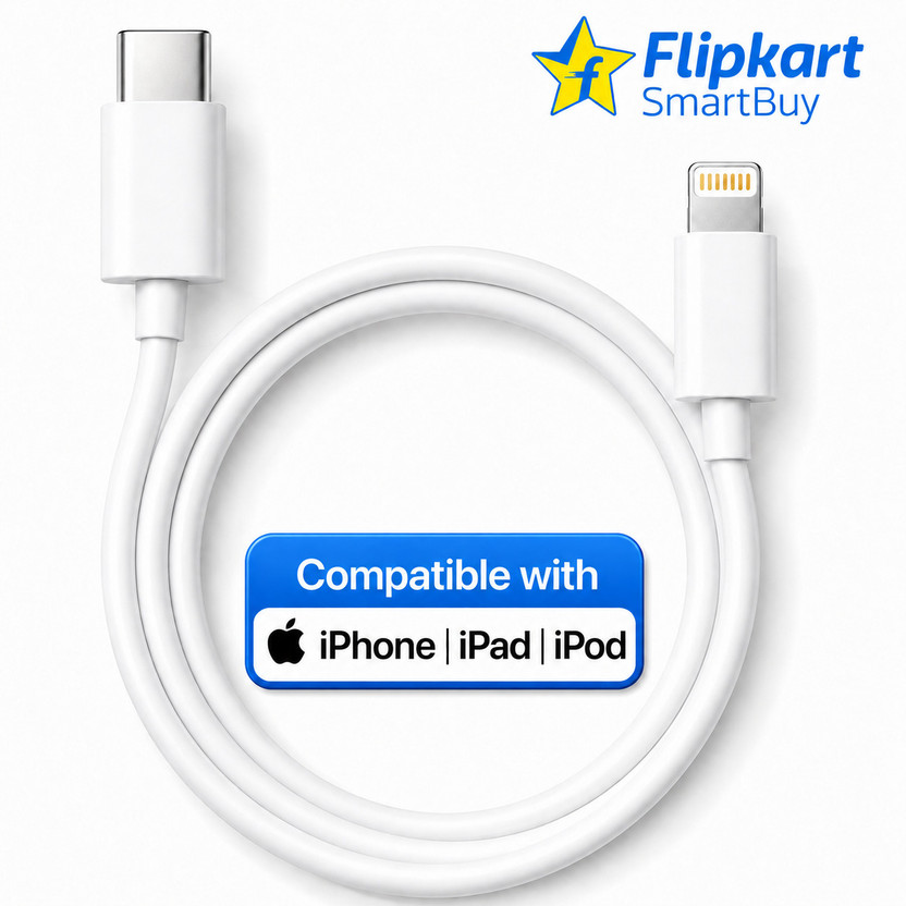 Flipkart SmartBuy Lightning Cable 3 A 1 m TPE Original Quality 20W Lightning Type C to Lightning Fast Charging Data Cable, Replacement for Apple charger lightning cable | C to Lightning Cable(Compatible with iPhone 6/7//8/X/XS Max/SE/11/12/13/14 Plus, Pro Max, Type C to Lightning cable, White, One C