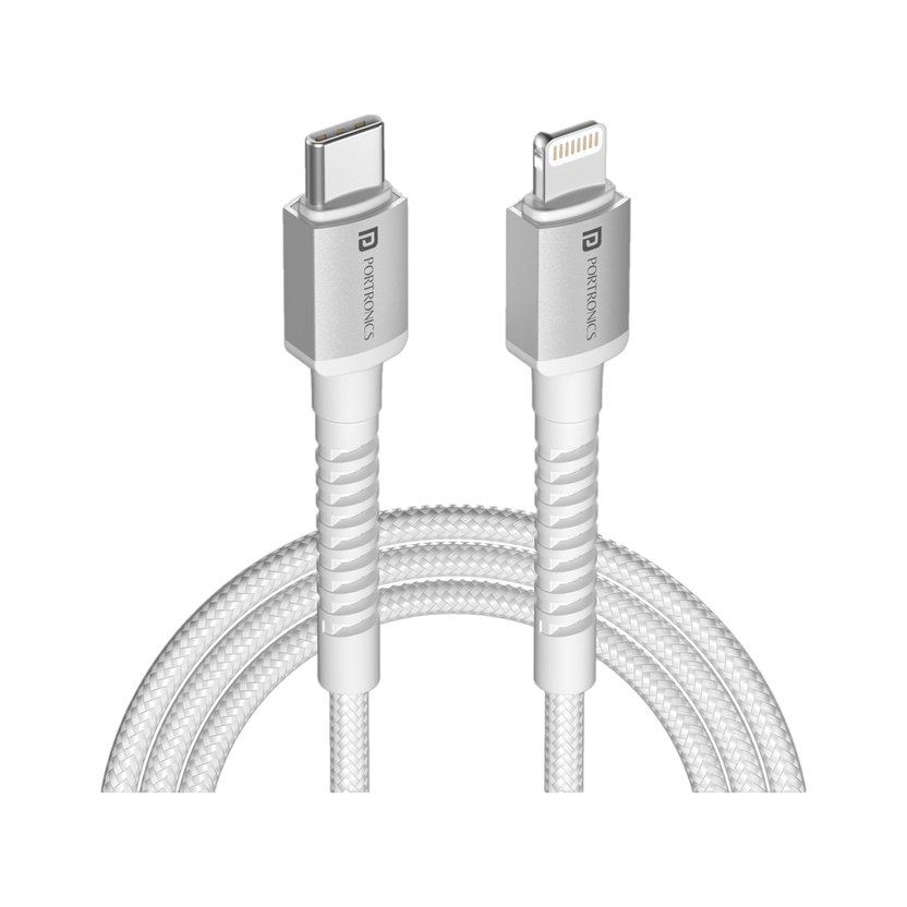 Portronics Lightning Cable 3 A 2 m Konnect X Type C to 8 PIN Cable 27W Fast Charging Cable with Data Transfer(Compatible with Smartphones, White, One Cable, USB Type C To Lightning)