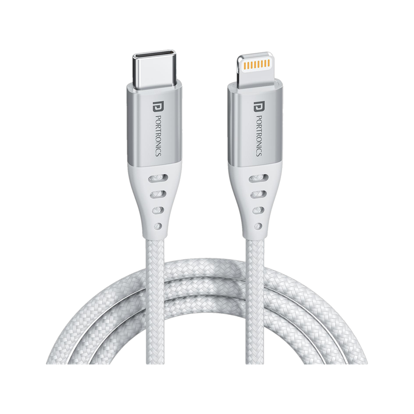 Portronics Lightning Cable 3 A 1 m Konnect L1 20W Type C to 8 Pin(Compatible with Smartphones, Tablets, White, One Cable, USB Type C To Lightning)