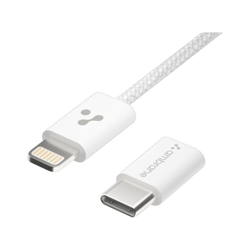Ambrane Lightning Cable 2.2 A 1.2 m ABTL-Q12(Compatible with iPhones, iPads, AirPods, White, One Cable, USB Type C To Lightning, 22.5 W)