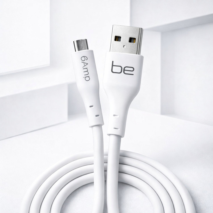 BE Micro USB Cable 6 A 1 m TPE 1 m (Pack of 2) | Fast Charging & Data Cable for Android & Power Bank(Compatible with Smartphone tablet gaming devices all Micro USB compatible devices, White, Pack of: 2, USB Type A To Micro USB)