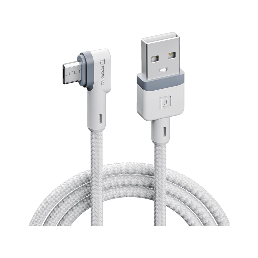 Portronics Micro USB Cable 3 A 1.2 m Konnect L(Compatible with All Phones, White, One Cable, USB Type A To Micro USB, 15 W)