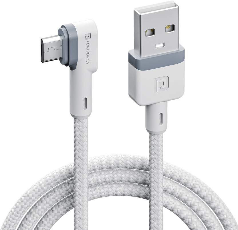 Portronics Micro USB Cable 2 A 1.2 m Konnect L(Compatible with All Phones, White, One Cable)