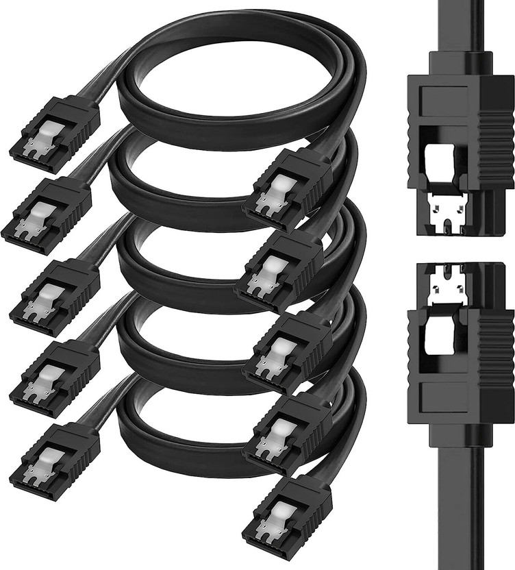 Genuine Accessories Patch Cable 0.5 m (Pack Of 5) -SATA 3 6.0 Gbps Data Cable with Locking Latch for HDD & SSD(Compatible with Sata, Black, NA)