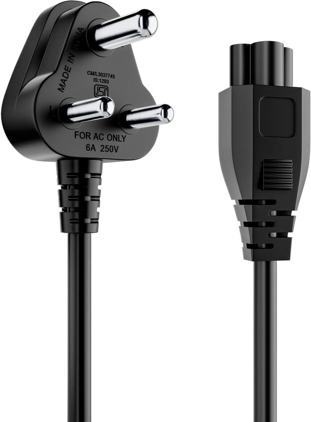 Portronics Power Cord 1.2 m Konnect G3 Laptop Power Cord,1.2m Long, Clover Leaf Shape for Laptop Charger(Compatible with Laptop, Desktop, Black, One Cable)