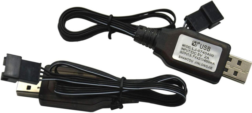 ULTRABYTES Power Cord 0.3 m 5V-2A to 3.7V x2-500mA NiMH/Nicd Battery USB Power Charger SM Cable(Compatible with 4P Forward Plug for Remote Control Car USB Charger Toy, Black)