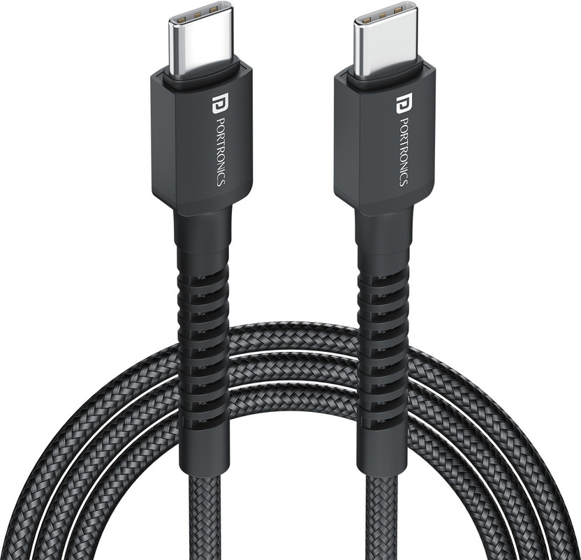 Portronics Type C 3 A 1 m Konnect X 60W Type C to Type C Fast Charging Cable(Compatible with Smartphones, Power Bank, Speaker, Tablets, Black, One Cable, NA)