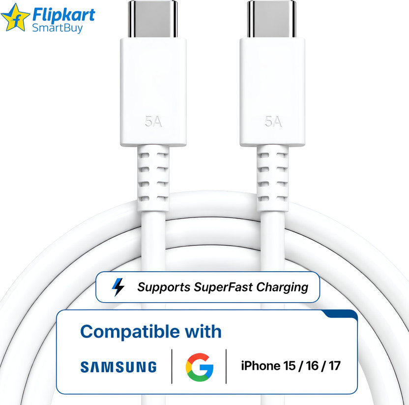 Samsung Flipkart SmartBuy Type C 5 A 1 m 25w | 45w Superfast Charging Data cable C | [60W/65W Not Supported](Compatible with Samsung Galaxy Phones, Samsung Type C Phones Data Cable, White45W, One Cable, USB Type C To USB Type C) - Flipkart Deal