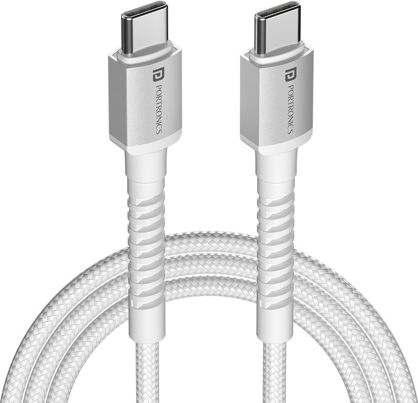 Portronics Type C 3 A 1 m Konnect X 60W Type C to Type C Fast Charging Cable(Compatible with Smartphones, Power Bank, Speaker, Tablets, White, One Cable, NA)