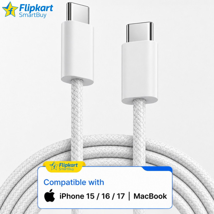 Flipkart SmartBuy Type C 3 A 1 m TPE 25W/ 45W / Up to 60W Fast Charging Type C to Type C Data Cable Compatible with iPhone 15/iPhone 16/ iPhone 17 data cable, Compatible with Samsung data cable & Type C data cable | Type C Cable | C to C Cable | Data Cable C type(Compatible with iPhone 15/16/17, Sam