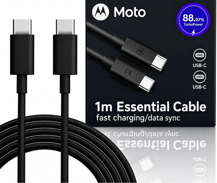 Moto Type C 1 m 68W Turbo Power(Compatible with Edge 60/50/40/30, Ultra/Fusion/Pro/Neo, Razr, Black, One Cable, USB Type C To USB Type C)