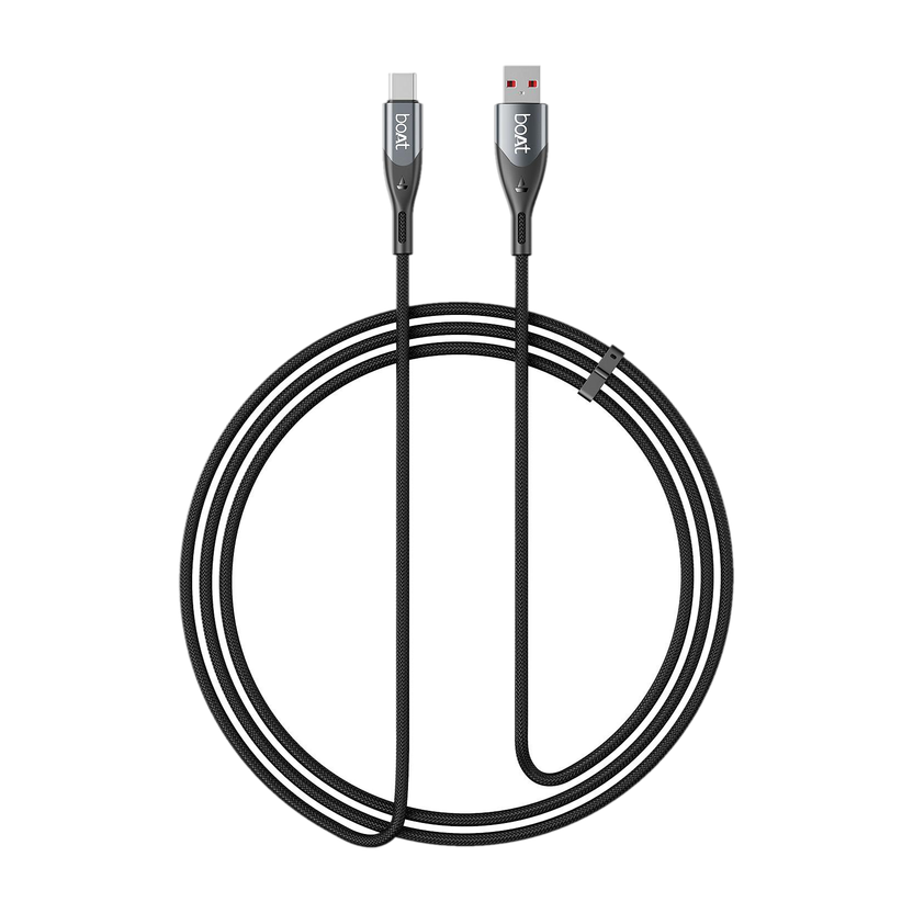 boAt Type C 1.2 m A to C 65W(Compatible with All devices with Type- C Port, Carbon Black, Grey, One Cable, USB Type A To USB Type C, 65 W)