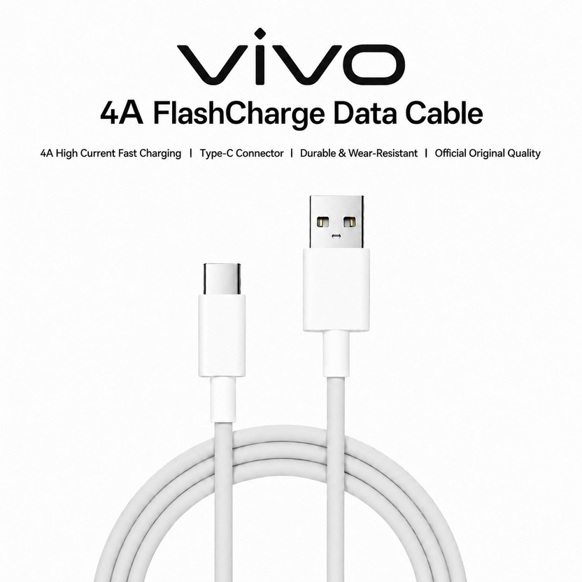 vivo USB Type C Cable 4 A 0.97 m Supports 44W fast charging|Durable TPE material|Vivo Official Authentic Product 4A FlashCharge(Compatible with Supports Up to 60W Fast Charging | Compatible with vivo & iQOO Smartphones, White, One Cable, USB Type A To USB Type C, 60 W)