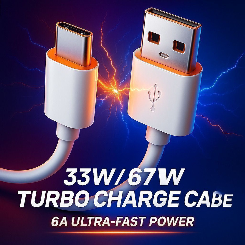 RUHISH USB Type C Cable 6 A 1.01 m original 33W TURBO SONIC FAST CHARGIN CABLE(Compatible with XIAOMI/REDMI/POCO, REDMI 10/10PRO/10PRO MAX/ POCO M2 PRO, White, One Cable)