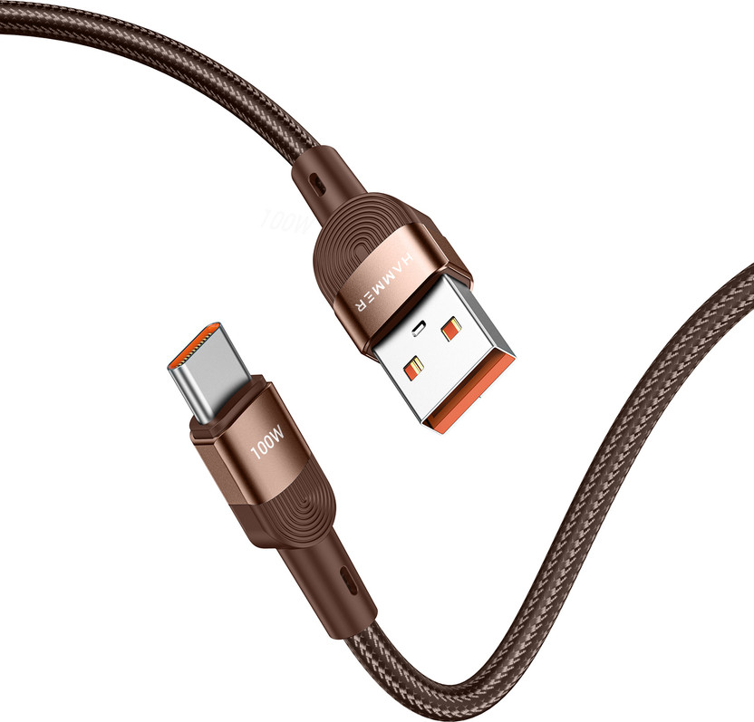Hammer USB Type C Cable 1.2 m HMTYPEA2C100W(Compatible with OnePlus Smartphones, Brown, One Cable, USB Type A To USB Type C)
