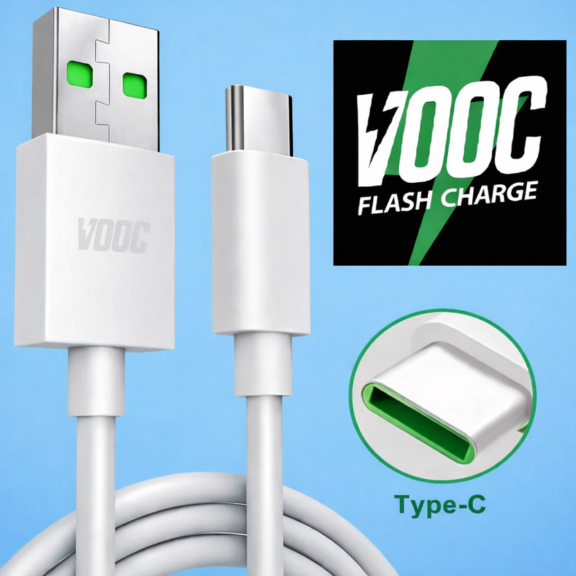 Tart USB Type C Cable 3 A 1 m Original Type C VOOC Fast Charging Cable | Fast Charger for Oppo Reno 11 Pro/10 Pro/8 Pro/7 Pro/6 Pro/5 Pro, Realme X/XT/X2/X2 Pro/5/6/6T(Compatible with All Oppo USB Type-C Models, White)