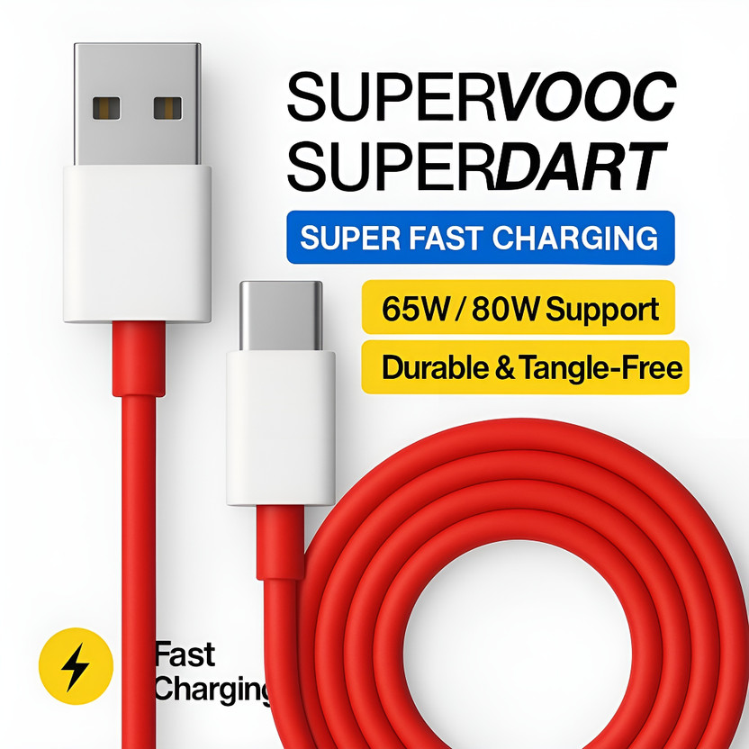 ULTRADART USB Type C Cable 1 m original 100W/80W USB-C Cable | VOOC, SUPERVOOC, SuperDart, WARP Supported | OnePlus/Oppo/Realme/Nothing/Samsung Compatible – Red(Compatible with oppo,realme,narzo,oneplus,vivo,iqoo,samsung,motorola,mi,redmi,poco, Red, One Cable)