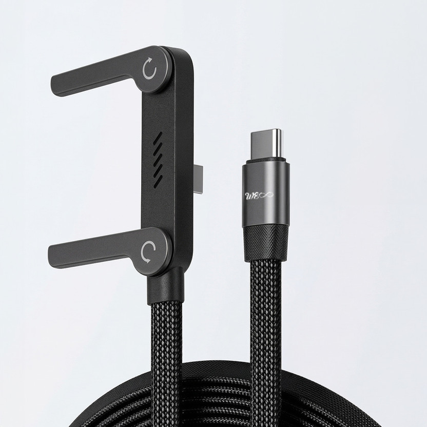 Walta Elite USB Type C Cable 1.5 m Braided 240w Cable with built in stand. 480Mbps Data Transfer Speed(Compatible with Iphone, Type-C devices, Android smartphones, Laptop, Black, One Cable, USB Type C To USB Type C)