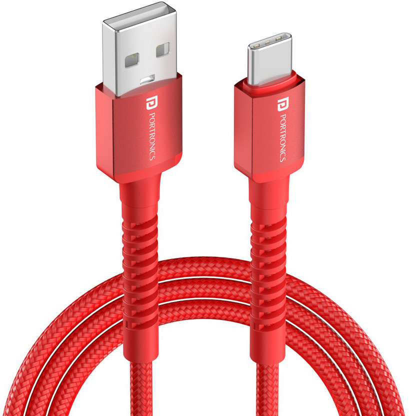 Portronics USB Type C Cable 6 A 1 m Konnect X Nylon Braided Fast Charging and Data Sync(Compatible with Smartphones, Red, One Cable)