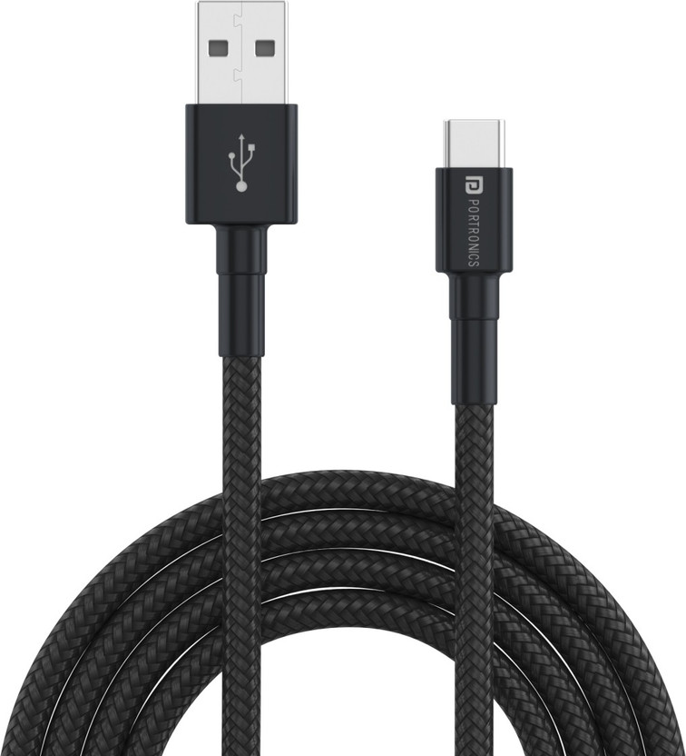Portronics USB Type C Cable 2 A 1 m Konnect B(Compatible with Smartphone, Black, One Cable)