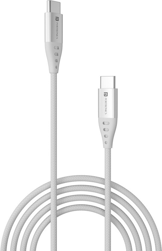 Portronics USB Type C Cable 2 A 1 m Konnect C1 20W PD Quick Charging(Compatible with Smartphones, Tablets, Macbooks, Laptops, White, One Cable, USB Type C To USB Type C)