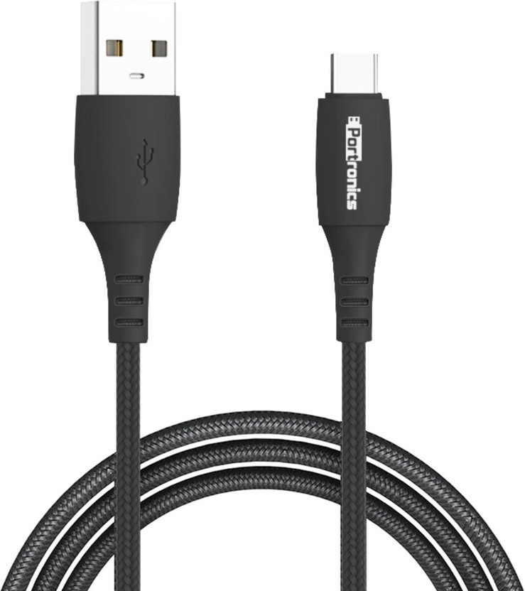 Portronics USB Type C Cable 3 A 1 m A 2.0 Male ,IF Certified, Supports Fast Charging(Compatible with All USB Type C Supported Devices, Black, One Cable)